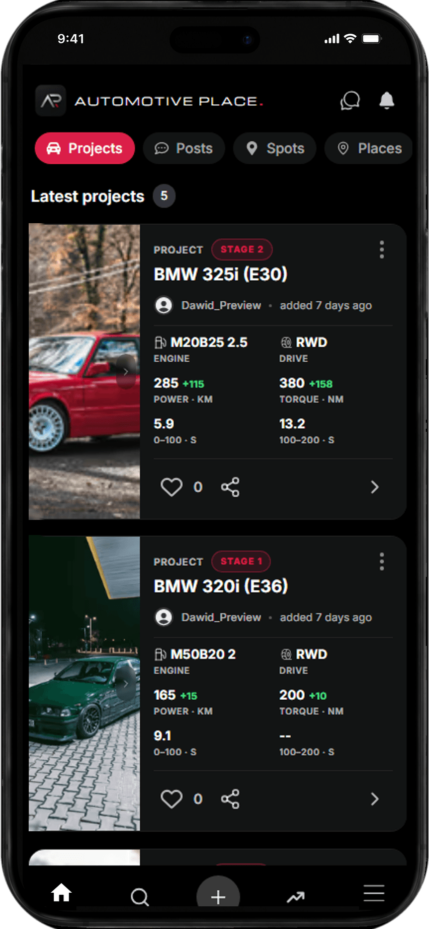 Startbildschirm der App mit einer Projektliste