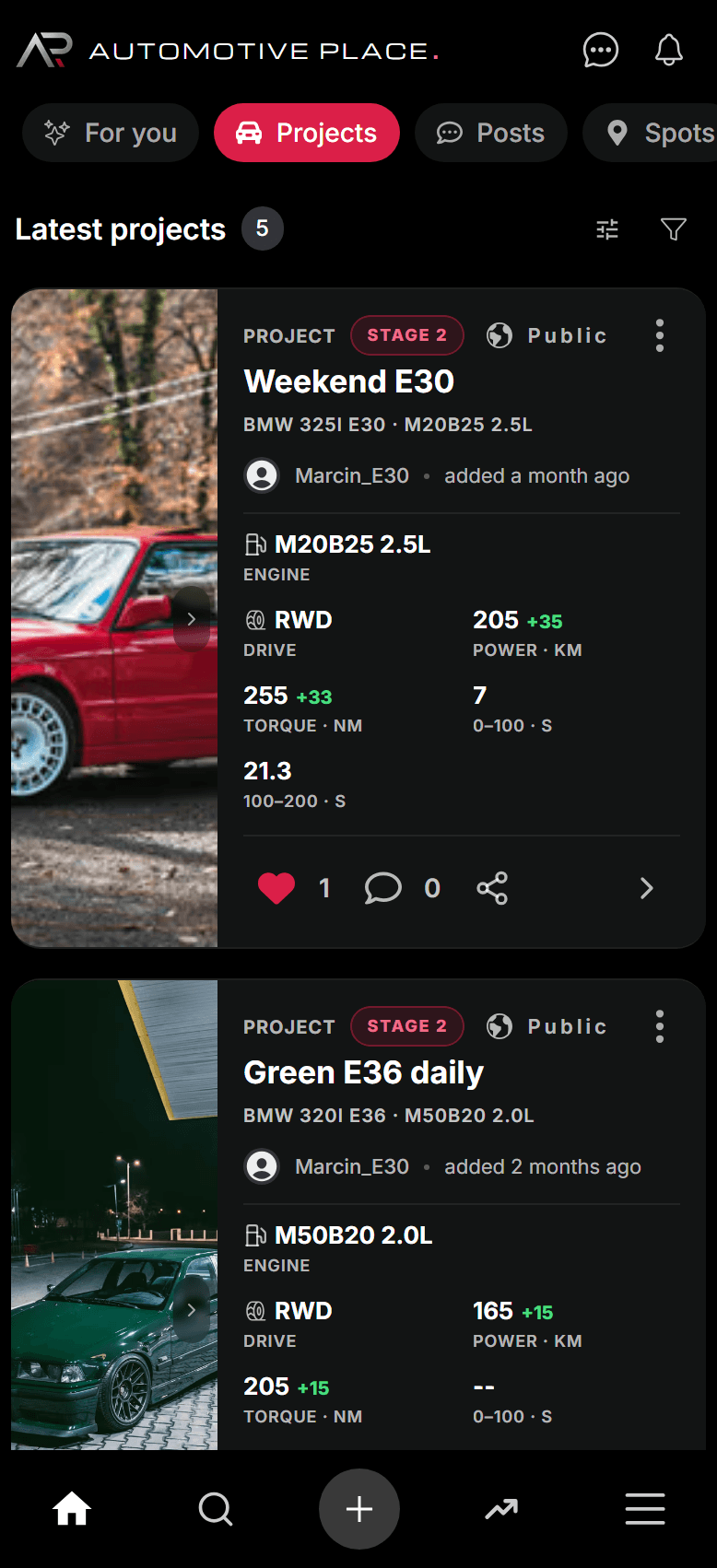 Startbildschirm der App mit einer Projektliste