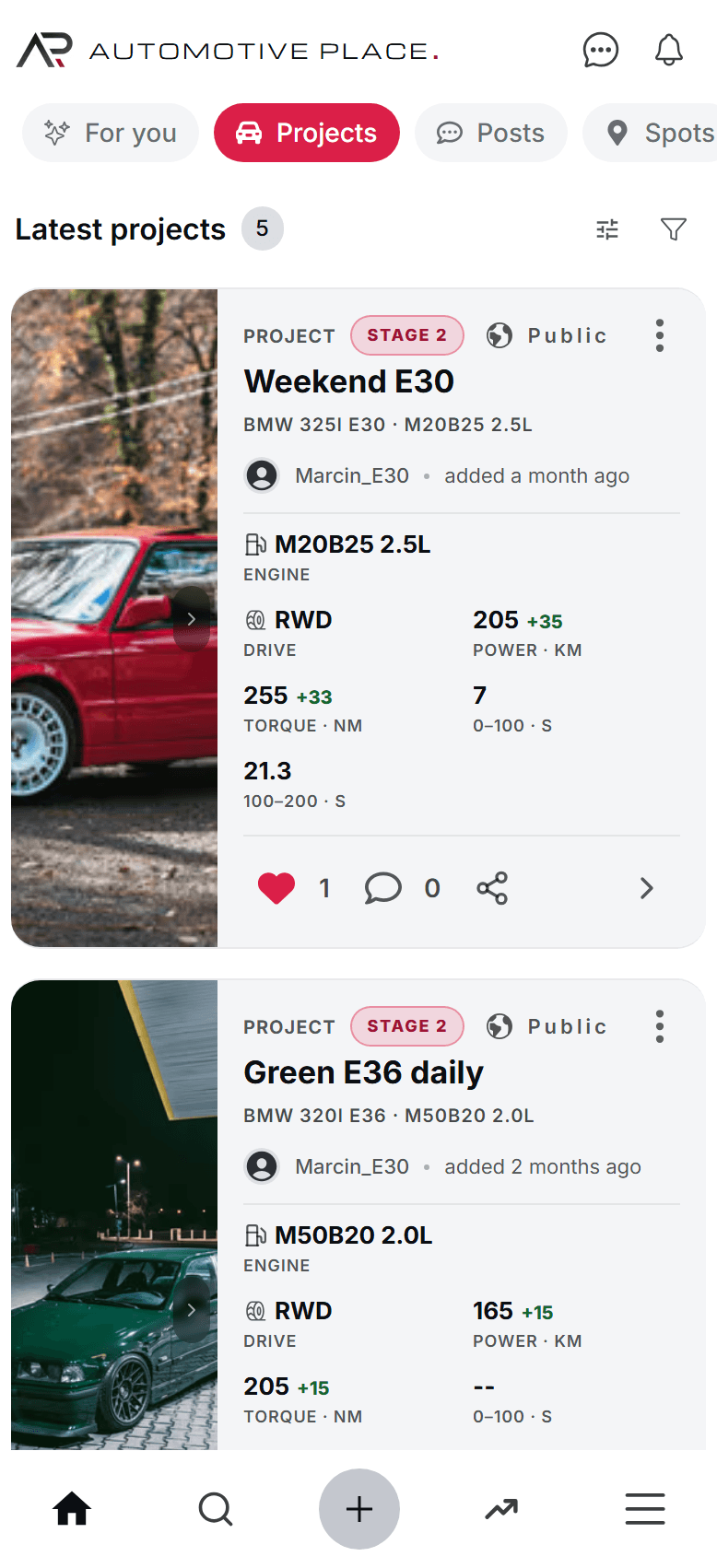 Startbildschirm der App mit einer Projektliste