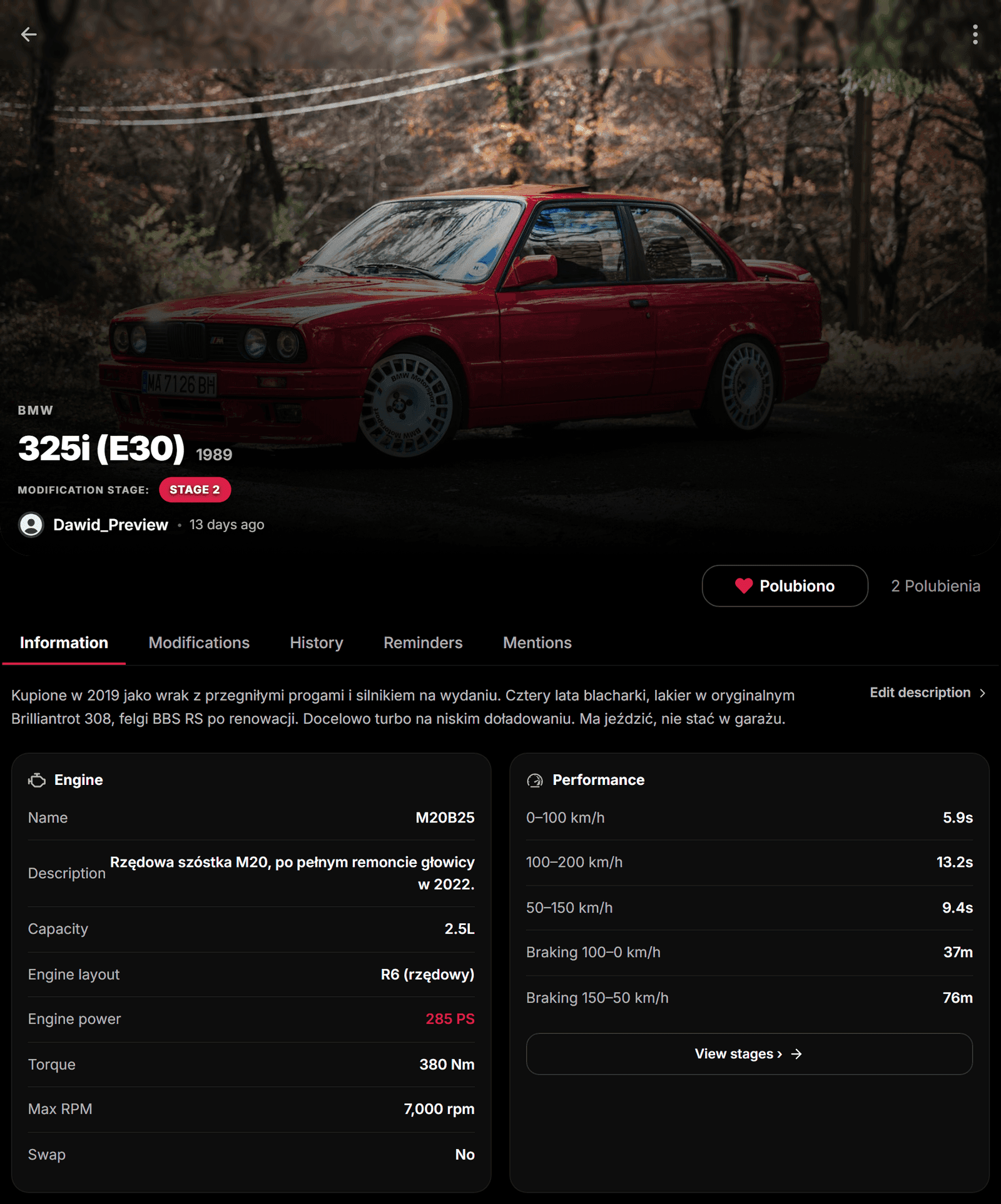 Project details in the app